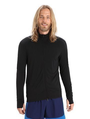 Black Icebreaker ZoneKnit™ Merino Long Sleeve Zip Men's Hoodie | AU 1261EBCX